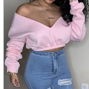 Pink off the shoulder cropped top